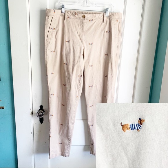 Talbots Pants - Talbots The Weekender Chino Khaki Color Embroidered Dachshunds Tailored Size 16